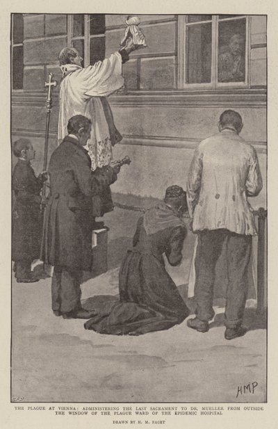 La peste à Vienne, administrant le dernier sacrement au Dr Mueller depuis la fenêtre de la salle de la peste de l